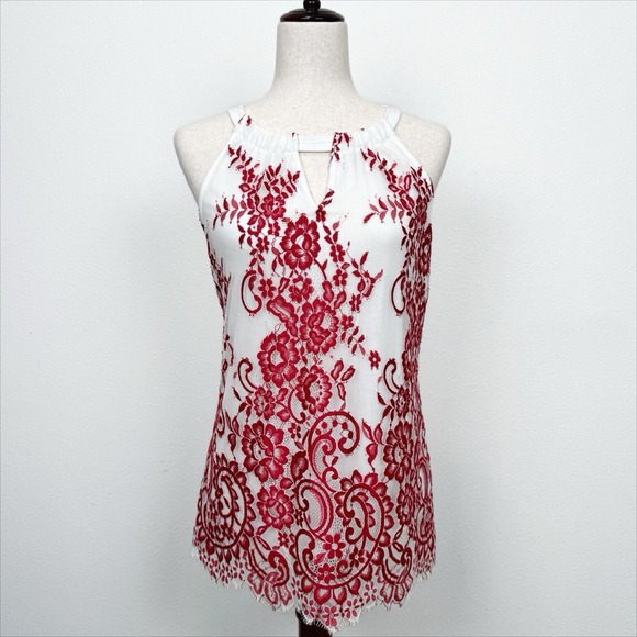 INC International Concepts Top Womens Medium Red Lace Fairy Feminine Nylon Y2K - Picture 1 of 14